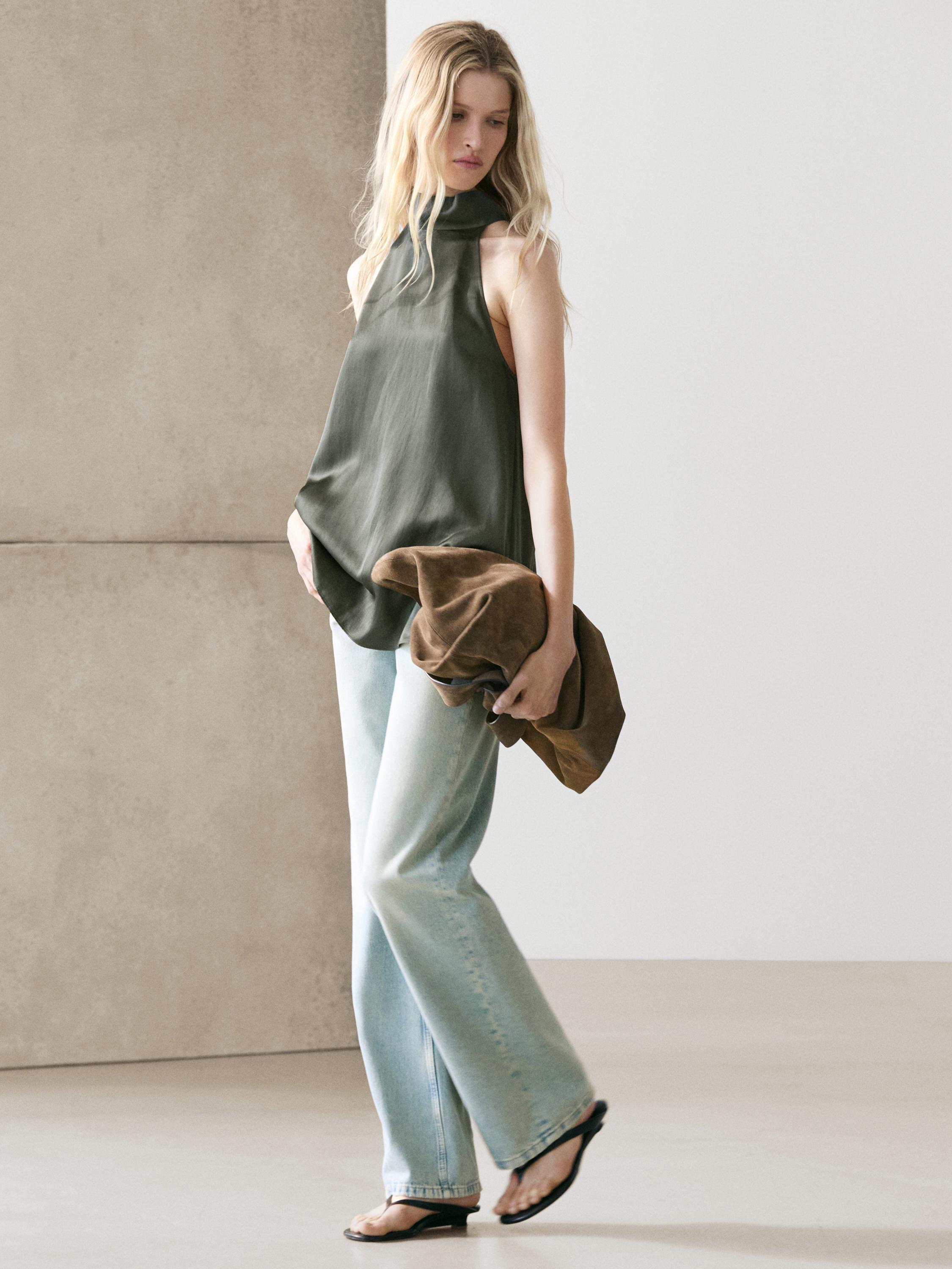 Satin halter top with tie detail